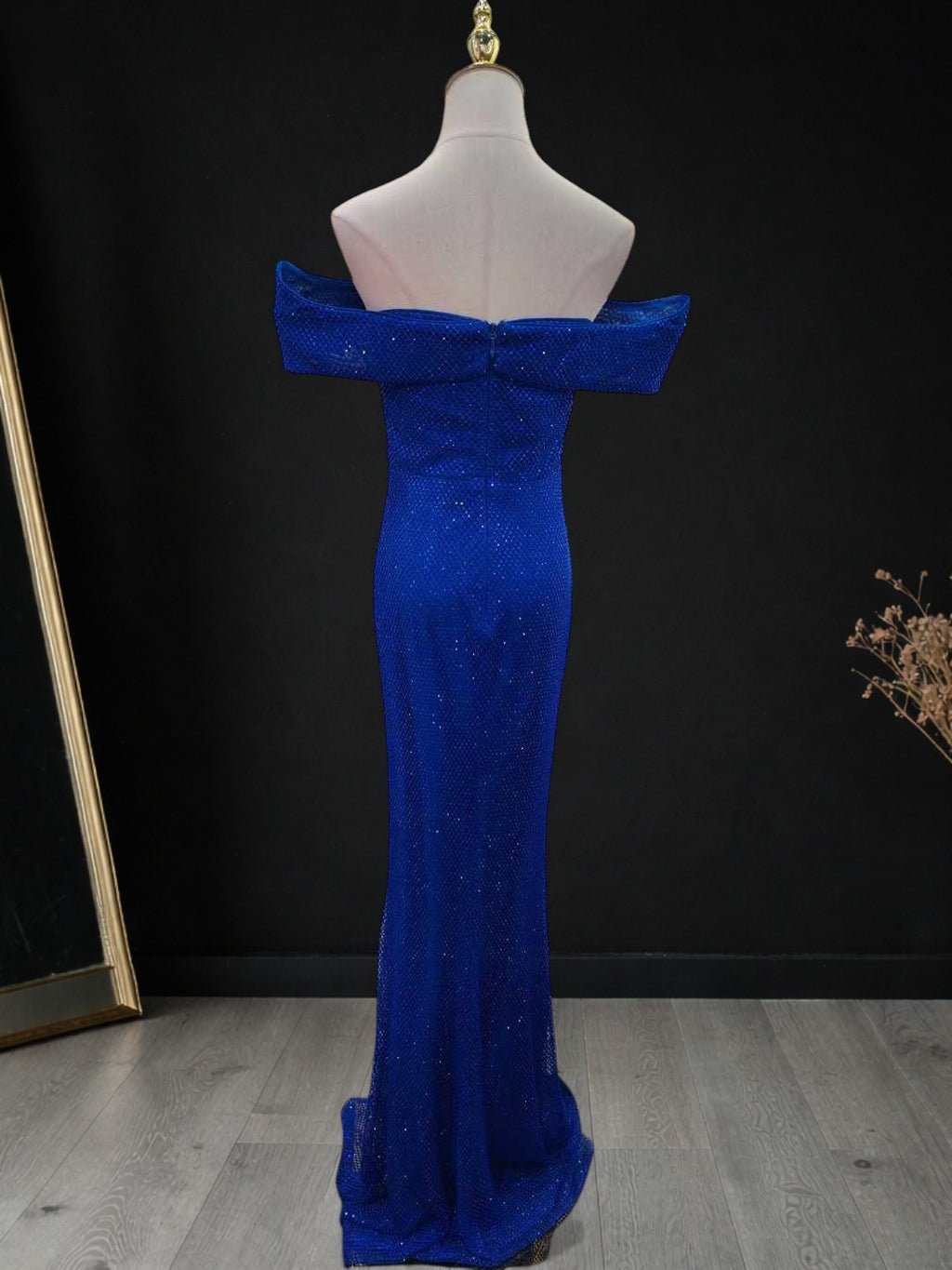 Luxury Off-Shoulder Ostrich Feather Corsage Dvening Dress SML006