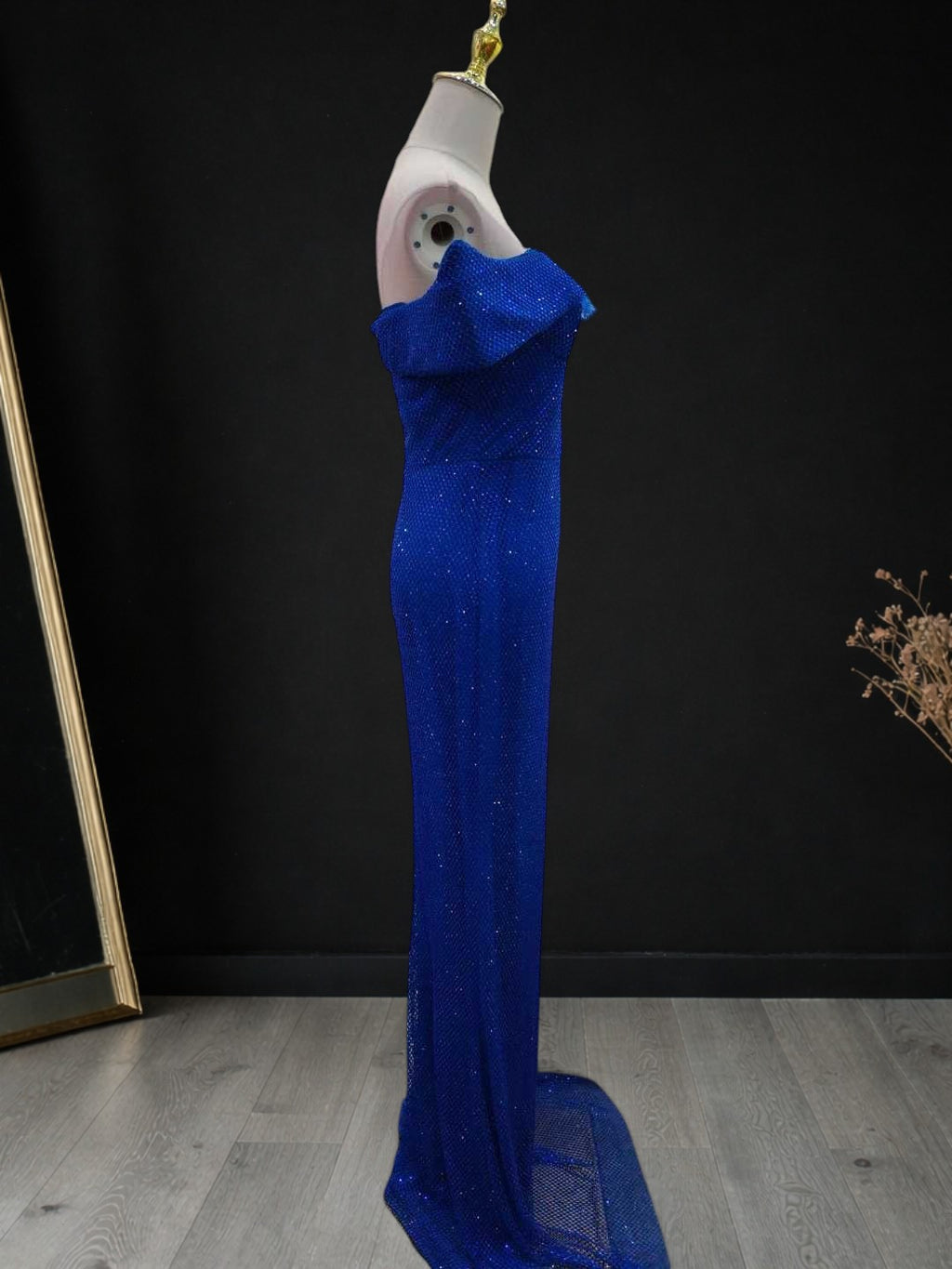 Luxury Off-Shoulder Ostrich Feather Corsage Dvening Dress SML006