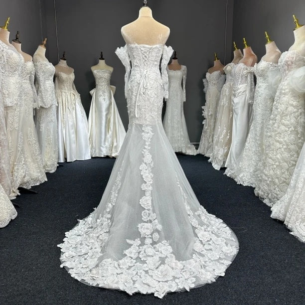 Luxury Off-Shoulder Lace Mermaid Wedding Dress with Long Sleeves LO212