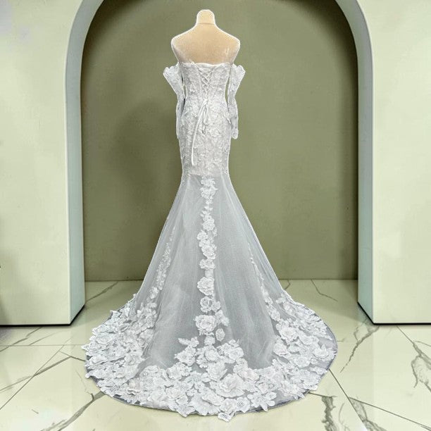 Luxury Off-Shoulder Lace Mermaid Wedding Dress with Long Sleeves LO212