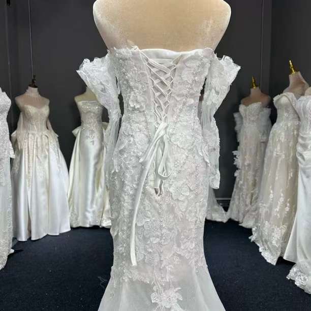 Luxury Off-Shoulder Lace Mermaid Wedding Dress with Long Sleeves LO212