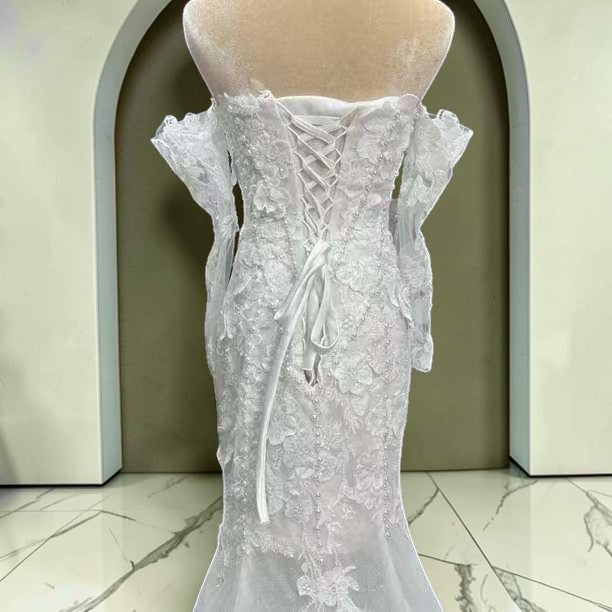 Luxury Off-Shoulder Lace Mermaid Wedding Dress with Long Sleeves LO212