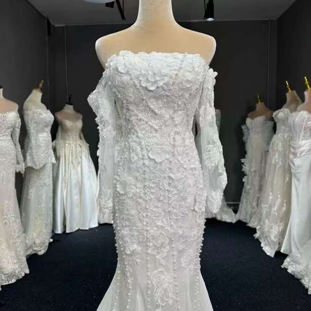 Luxury Off-Shoulder Lace Mermaid Wedding Dress with Long Sleeves LO212