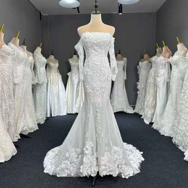 Luxury Off-Shoulder Lace Mermaid Wedding Dress with Long Sleeves LO212