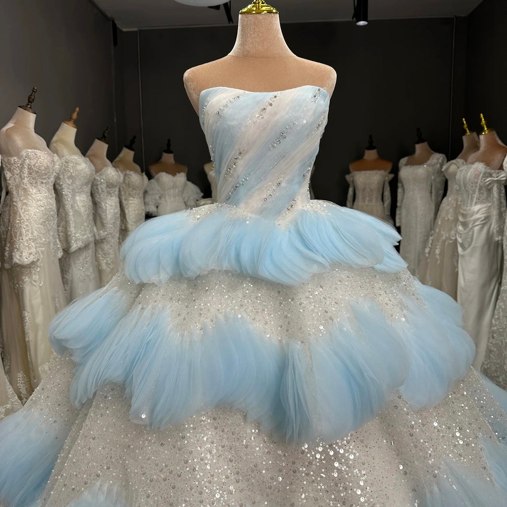 Luxury Layered Blue Tulle Ball Gown Bridal Dress LO213