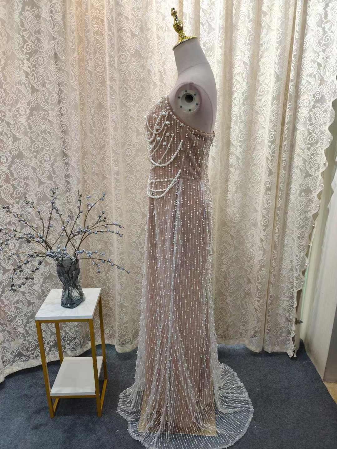 Luxury Pearl Beaded Nude Evening Dress Mermaid SML003