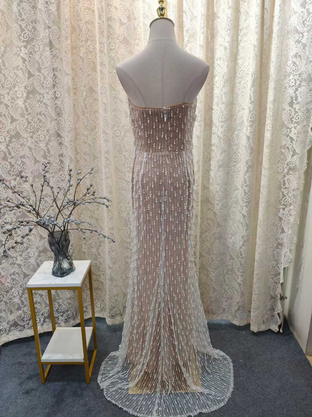 Luxury Pearl Beaded Nude Evening Dress Mermaid SML003