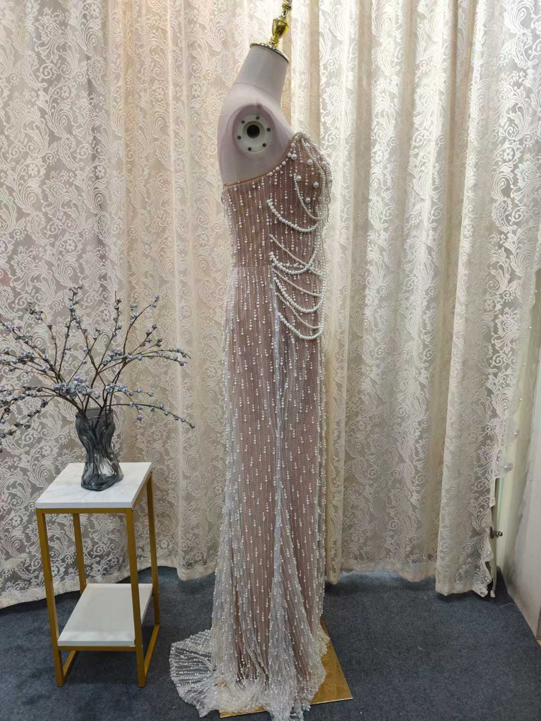 Luxury Pearl Beaded Nude Evening Dress Mermaid SML003