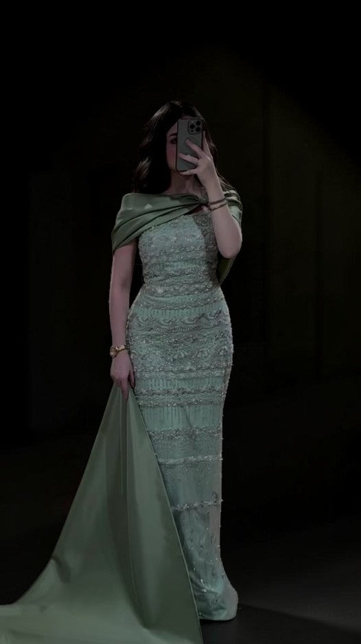 Luxury Dubai Evening Dress with Cape Long Party Gowns YL145