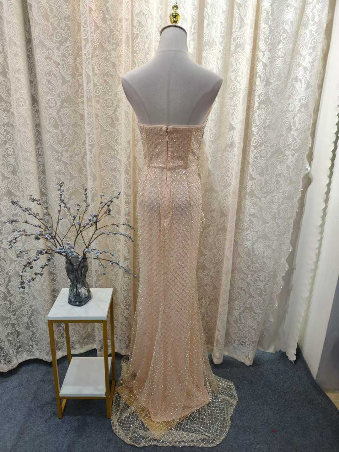 Luxury Champagne Crystal Beaded Evening Dress Mermaid SML004