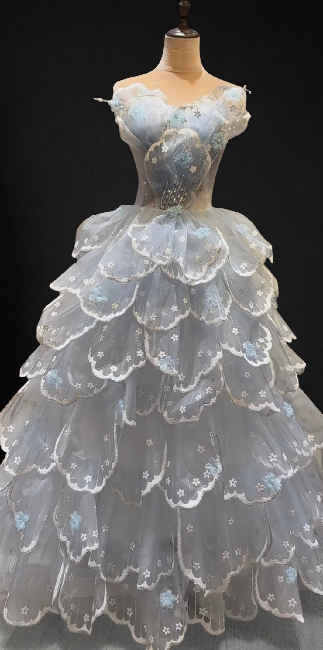 Luxury Blush Pink 3D Floral Layered Tulle Ball Gown Evening Dress YL146