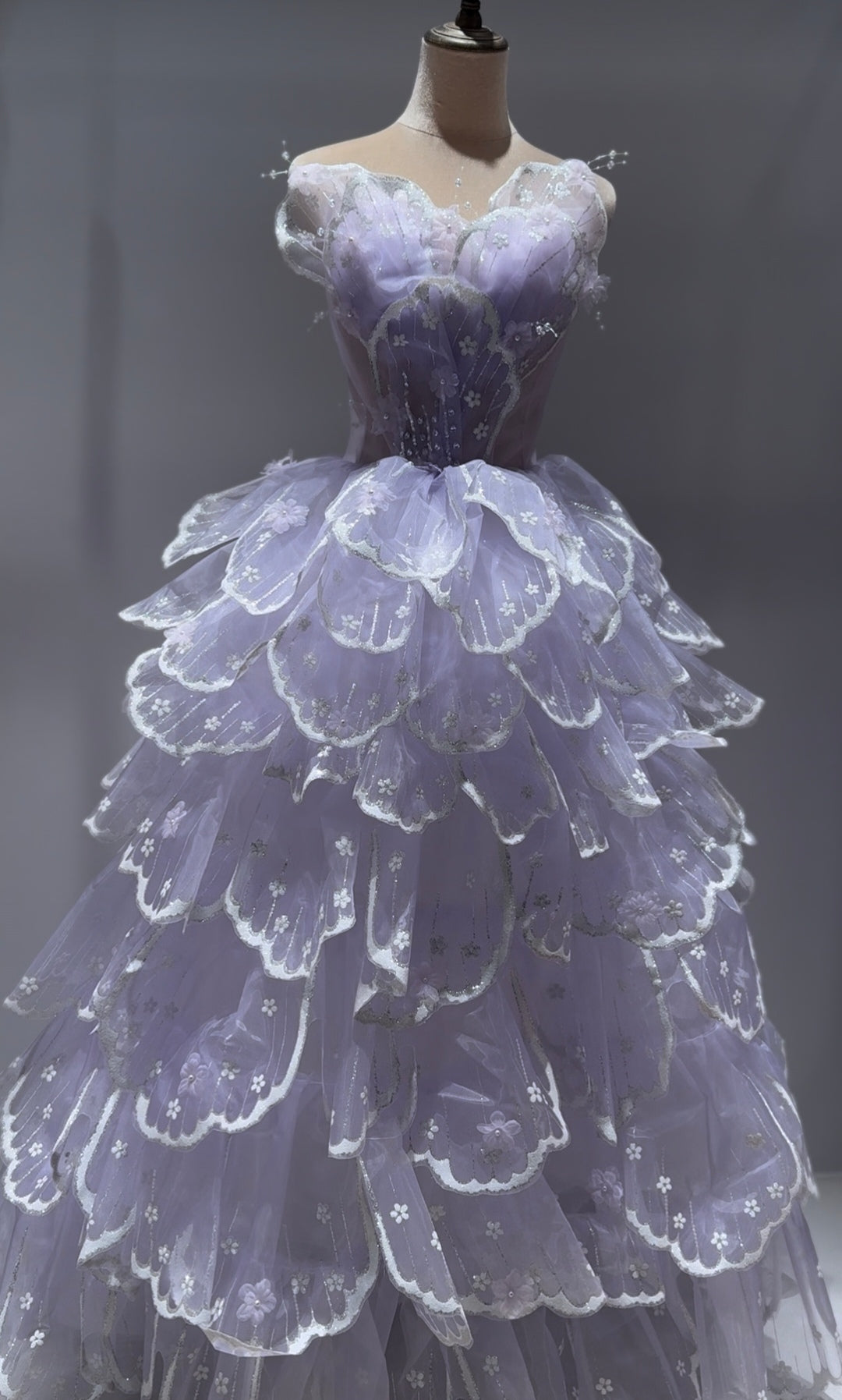 Luxury Blush Pink 3D Floral Layered Tulle Ball Gown Evening Dress YL146