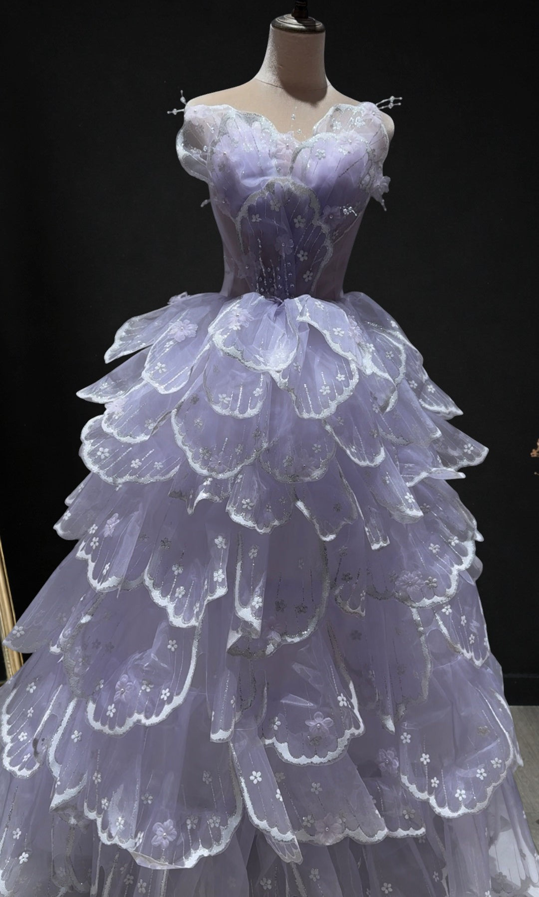 Luxury Blush Pink 3D Floral Layered Tulle Ball Gown Evening Dress YL146