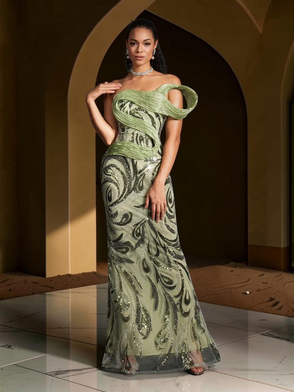 Luxury Flick Strapless Rhinestone Maxi Evening Dress SML005