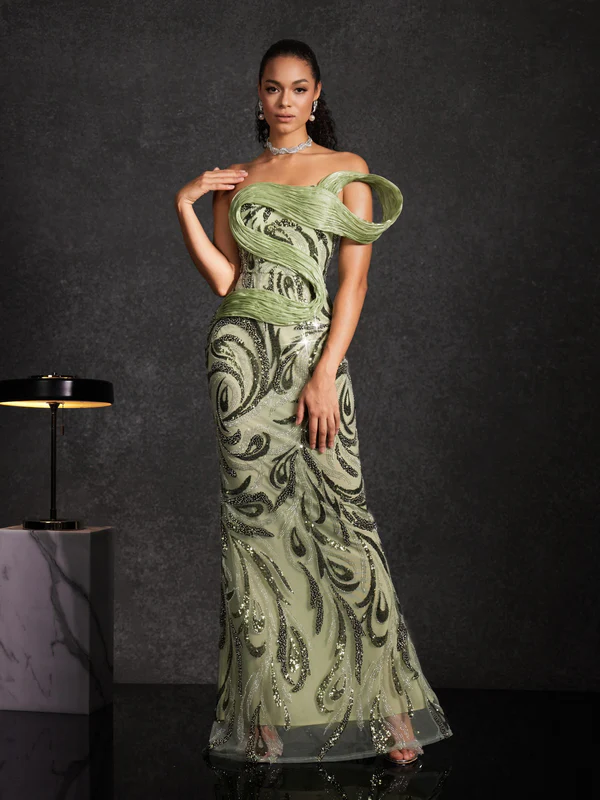 Luxury Flick Strapless Rhinestone Maxi Evening Dress SML005