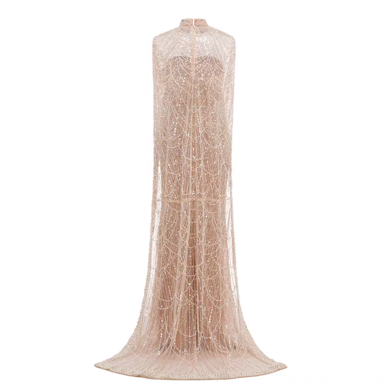 Luxury Champagne Beaded Cape Evening Dress SL122