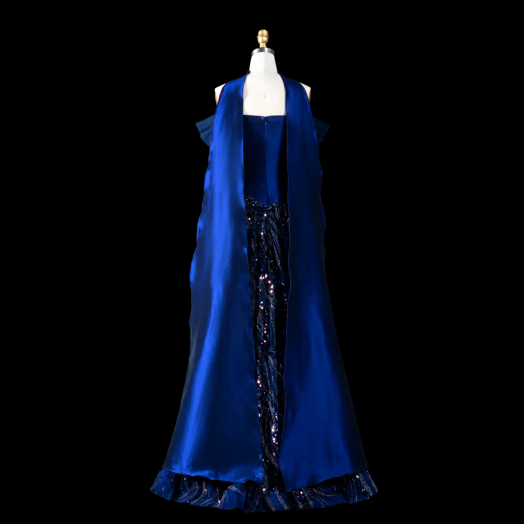 Luxury Off-Shoulder Sequin Evening Gown with Choker Scarf SL174