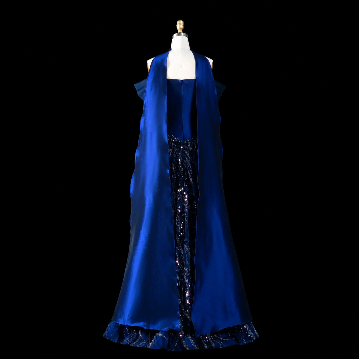 Luxury Off-Shoulder Sequin Evening Gown with Choker Scarf SL174