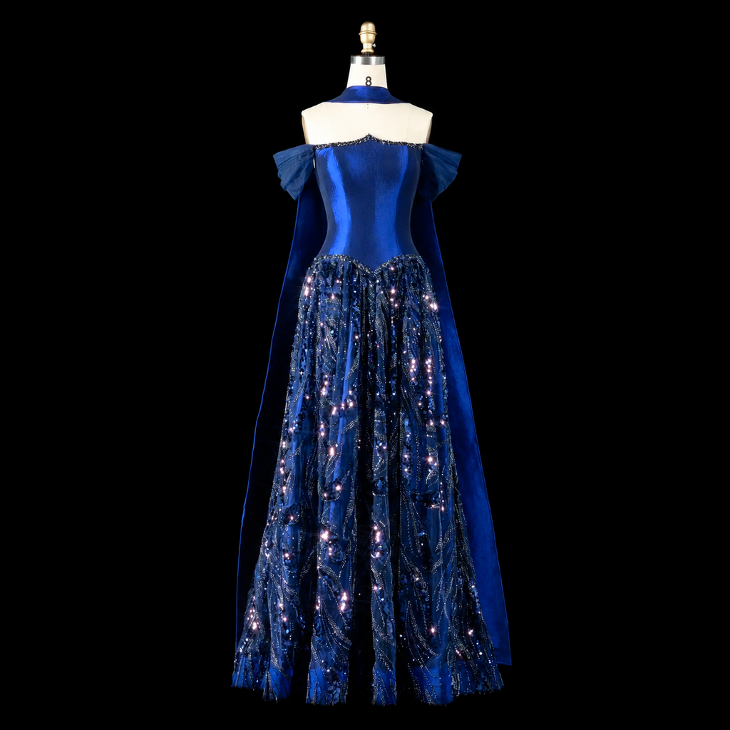 Luxury Off-Shoulder Sequin Evening Gown with Choker Scarf SL174