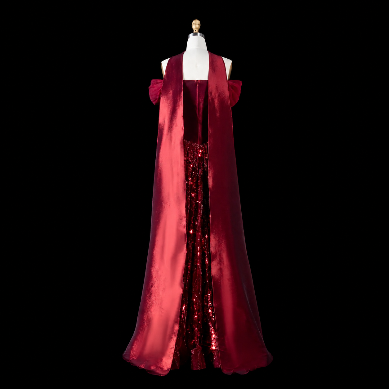 Luxury Off-Shoulder Sequin Evening Gown with Choker Scarf SL174