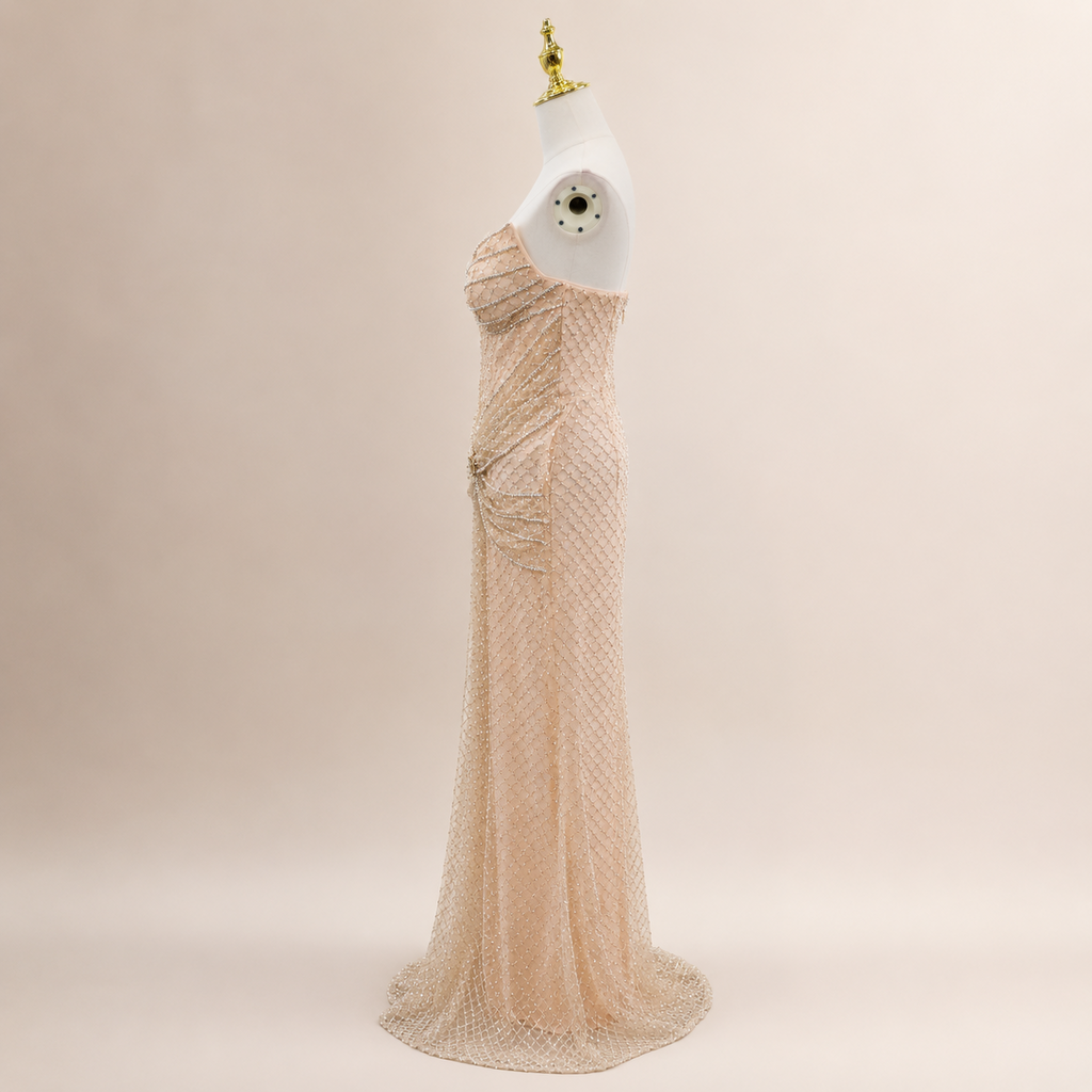 Luxury Champagne Crystal Beaded Evening Dress Mermaid SML004