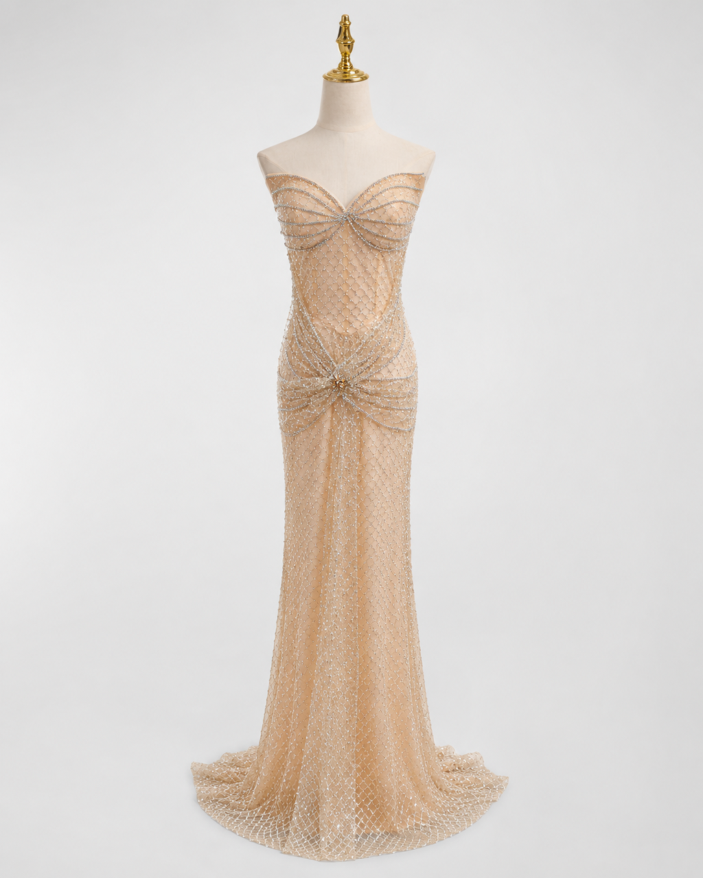 Luxury Champagne Crystal Beaded Evening Dress Mermaid SML004
