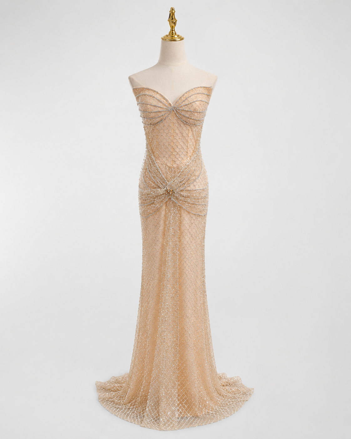 Luxury Champagne Crystal Beaded Evening Dress Mermaid SML004