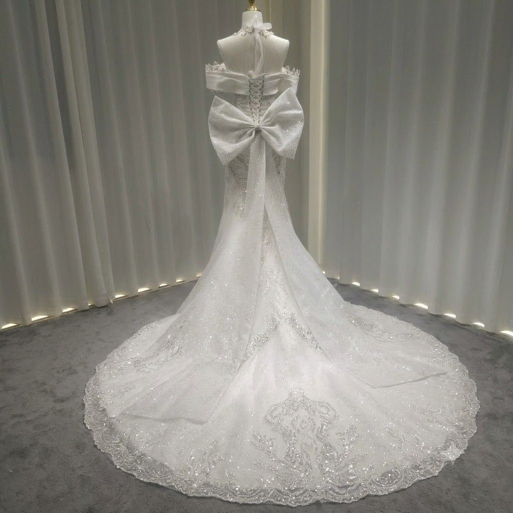 Twinklegowns Luxury Off-Shoulder Mermaid Wedding Dress with Crystal Beading SL151