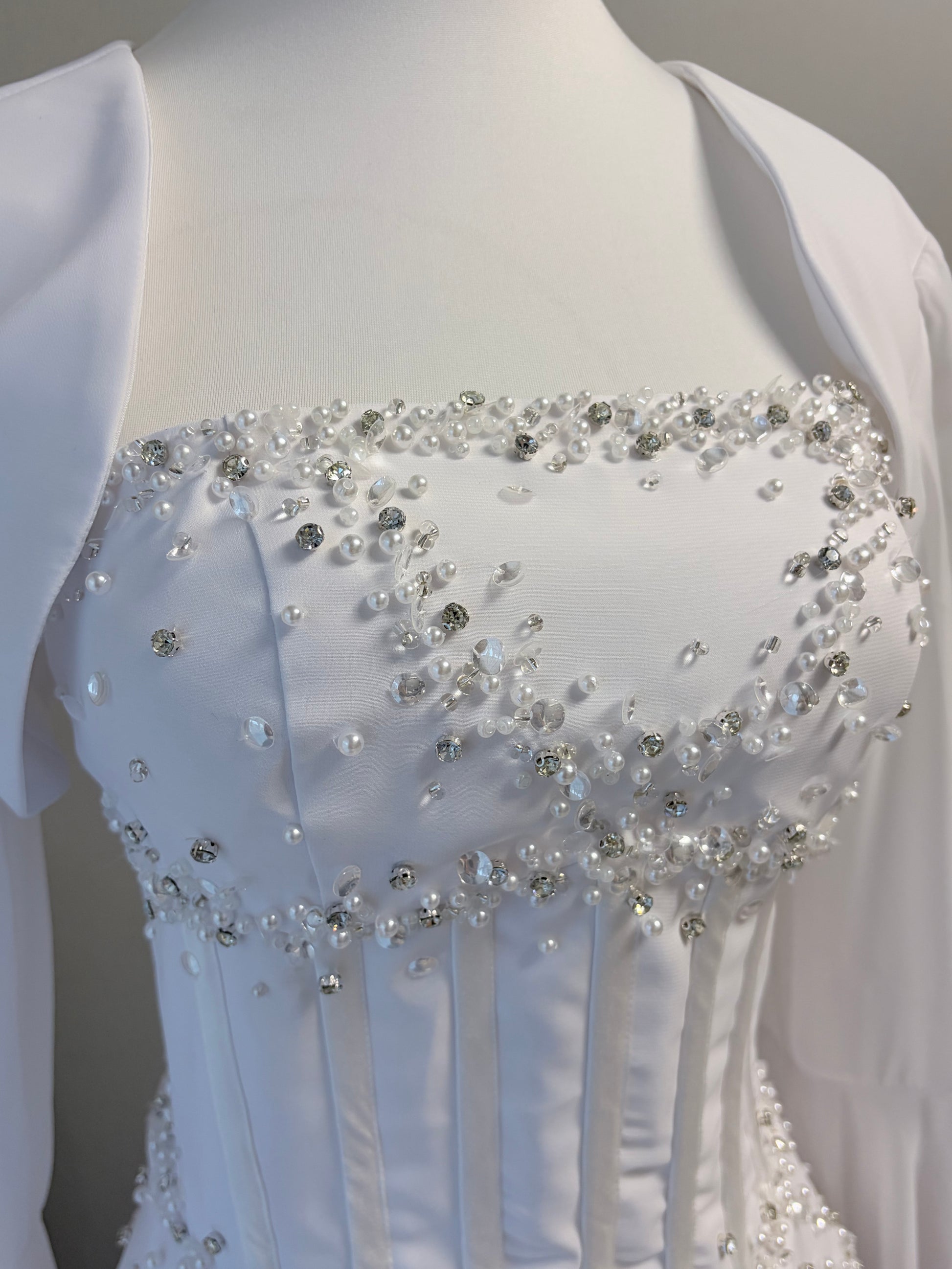 Blue Strapless Beaded Corset Gown with Sheer Cape Sleeves SL188