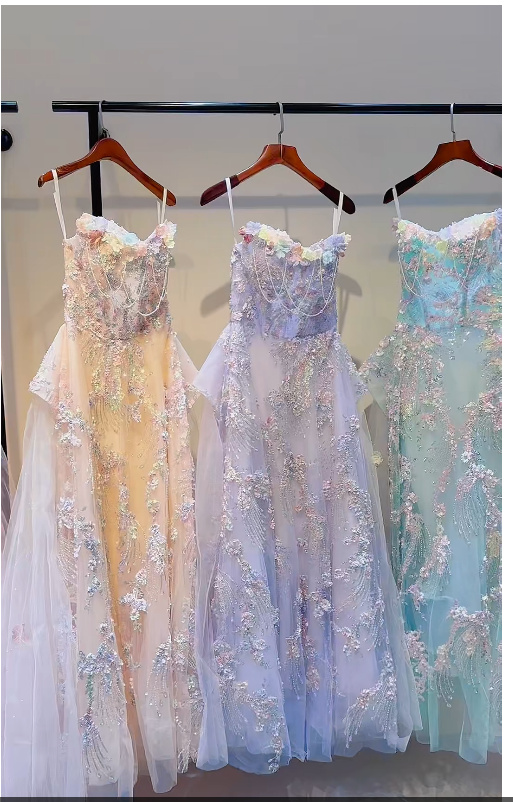 Luxury Garden Floral Evening Gown with Hand Beaded Embroidery WL165
