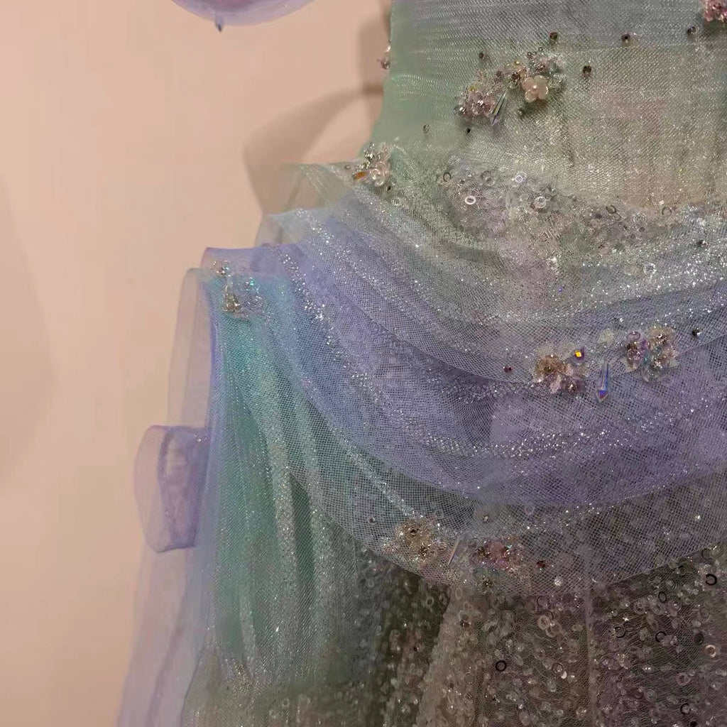 Pastel Ombre Off-Shoulder Crystal Beaded Princess Prom Dress SL207