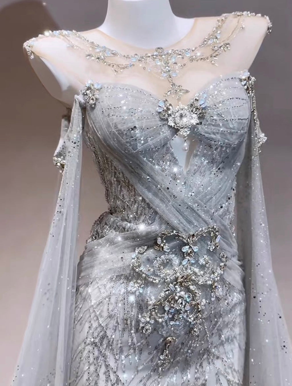 Elegant Sequin Lace with French Tulle Evending Dress TD013