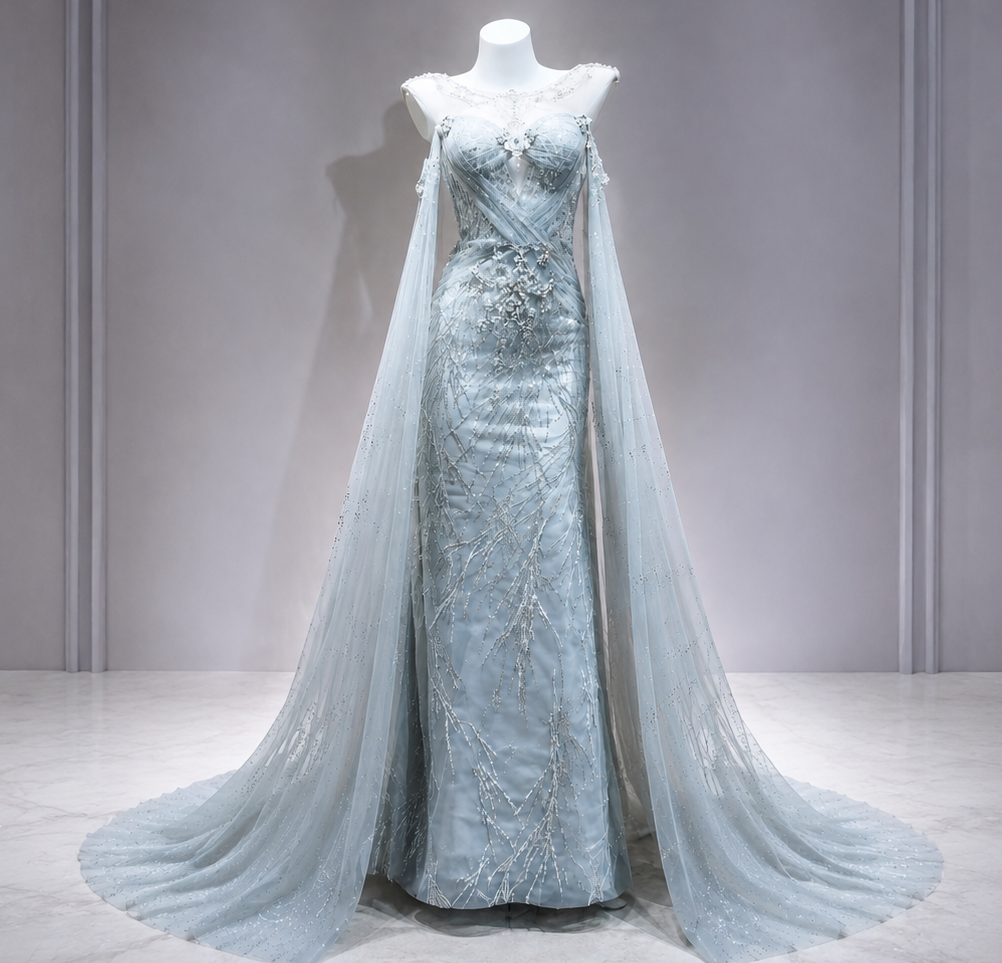 Elegant Sequin Lace with French Tulle Evending Dress TD013