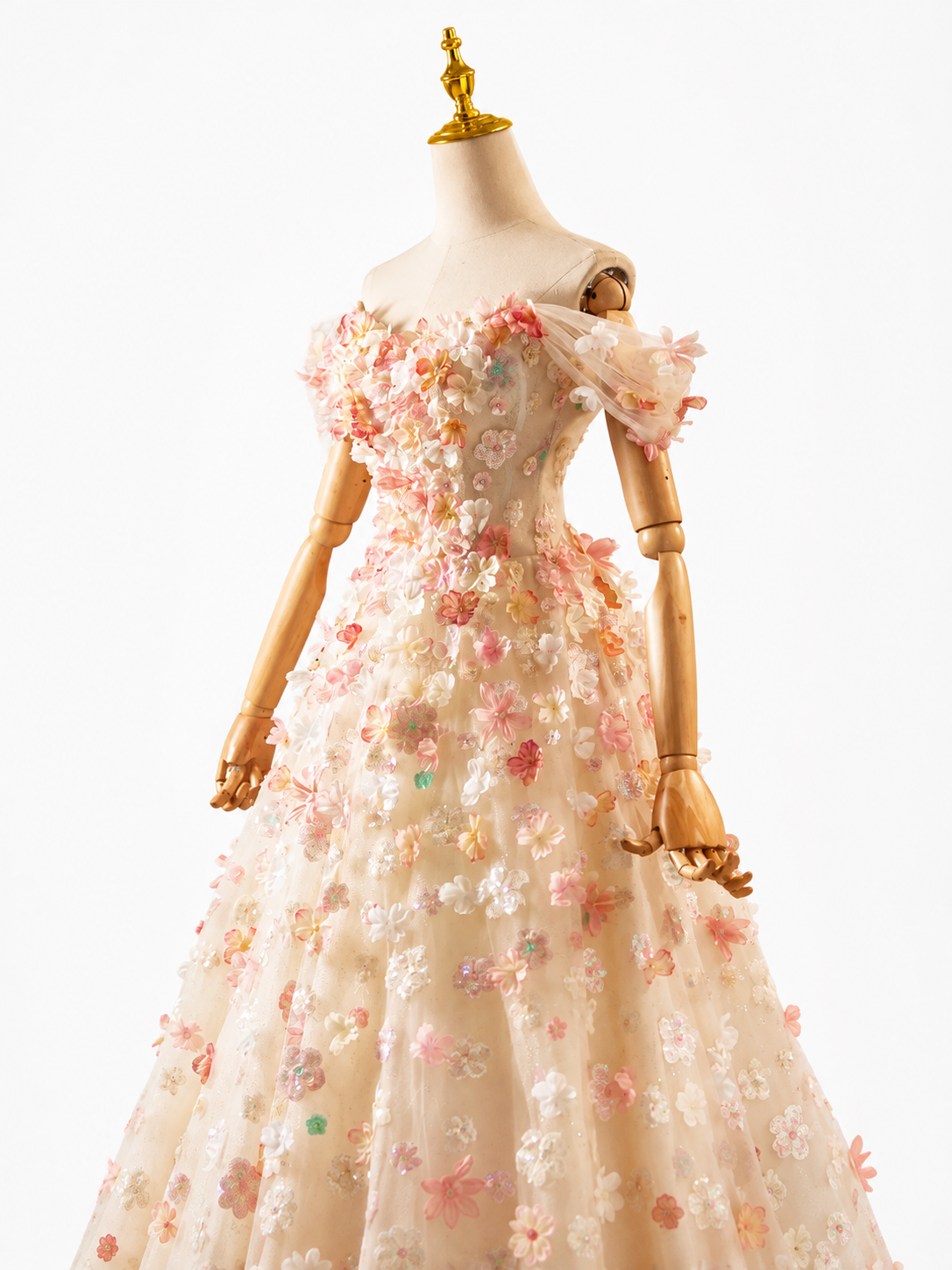 Luxury 3D Floral Ball Gown Romantic Off-Shoulder Princess Prom Dress SL156