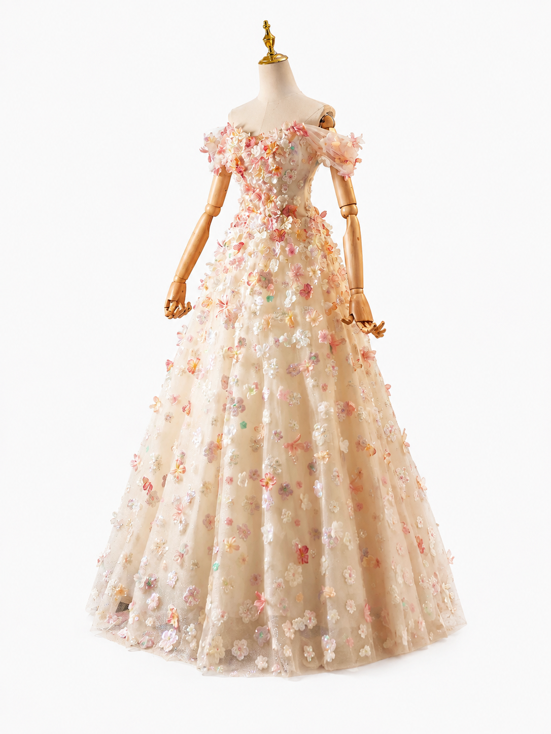 Luxury 3D Floral Ball Gown Romantic Off-Shoulder Princess Prom Dress SL156