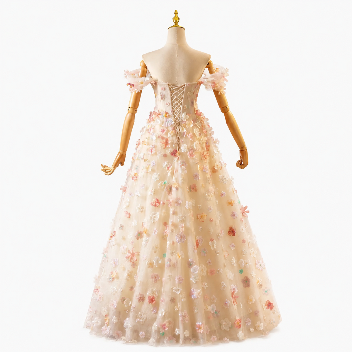 Luxury 3D Floral Ball Gown Romantic Off-Shoulder Princess Prom Dress SL156