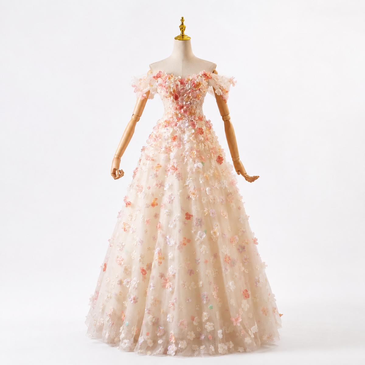 Luxury 3D Floral Ball Gown Romantic Off-Shoulder Princess Prom Dress SL156