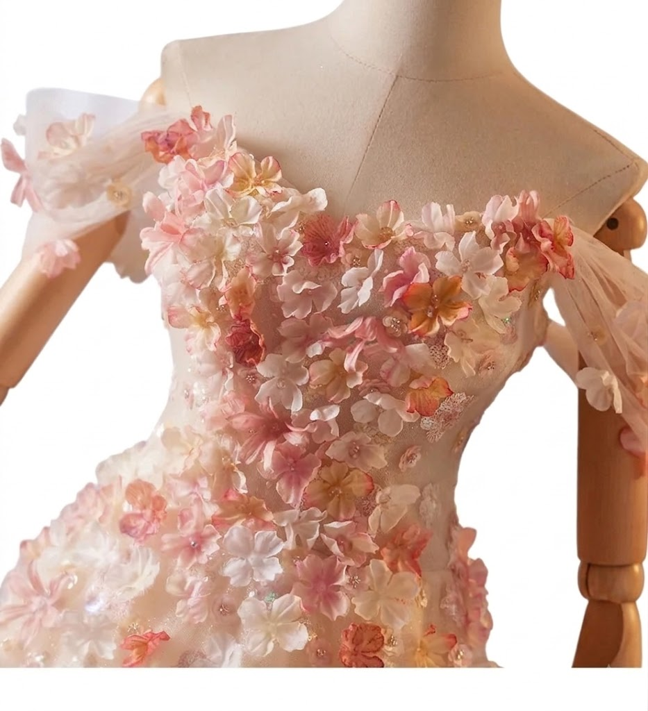 Luxury 3D Floral Ball Gown Romantic Off-Shoulder Princess Prom Dress SL156