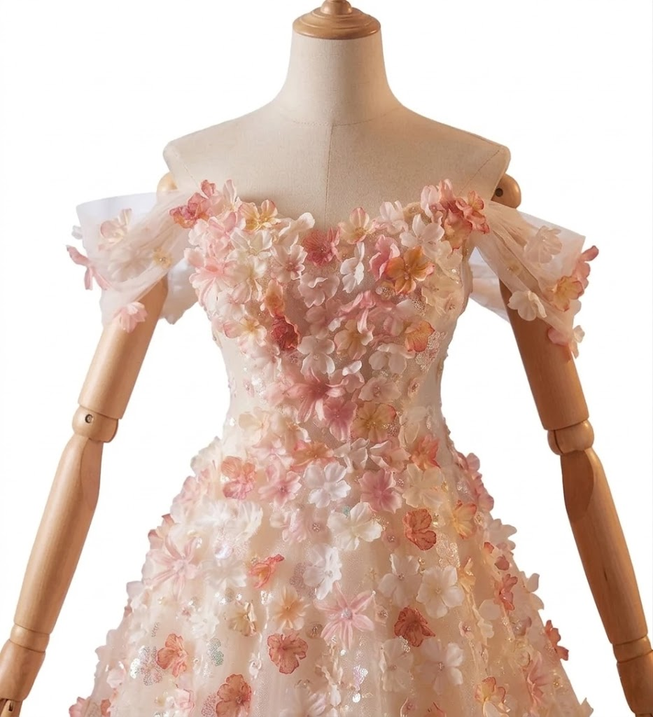 Luxury 3D Floral Ball Gown Romantic Off-Shoulder Princess Prom Dress SL156