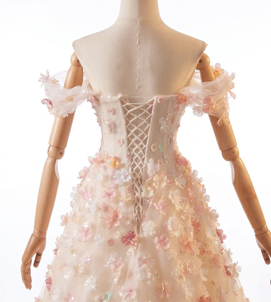 Luxury 3D Floral Ball Gown Romantic Off-Shoulder Princess Prom Dress SL156