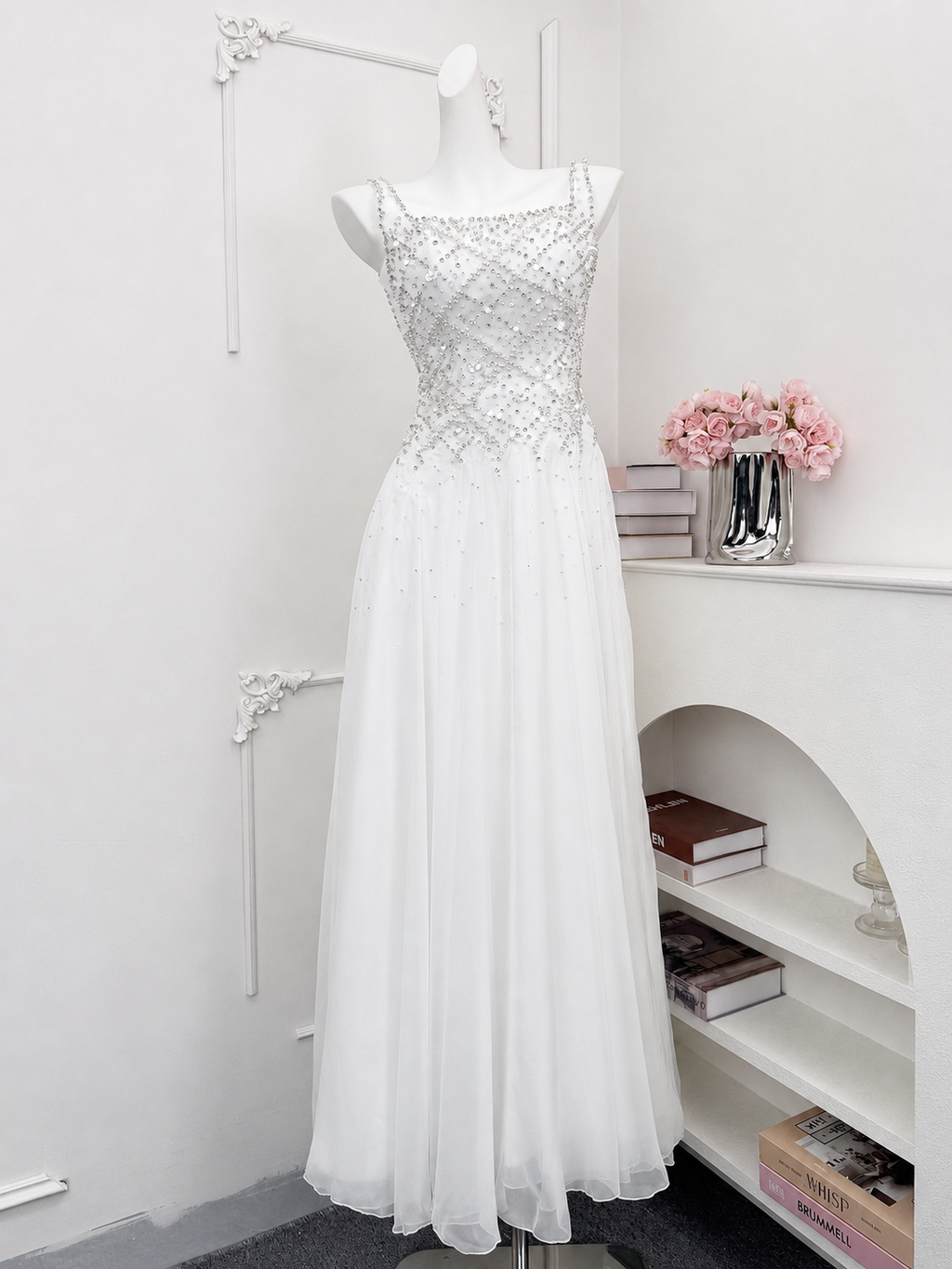 Luxury Fully Beaded Square Neck Chiffon A Line Evening Gown SL146