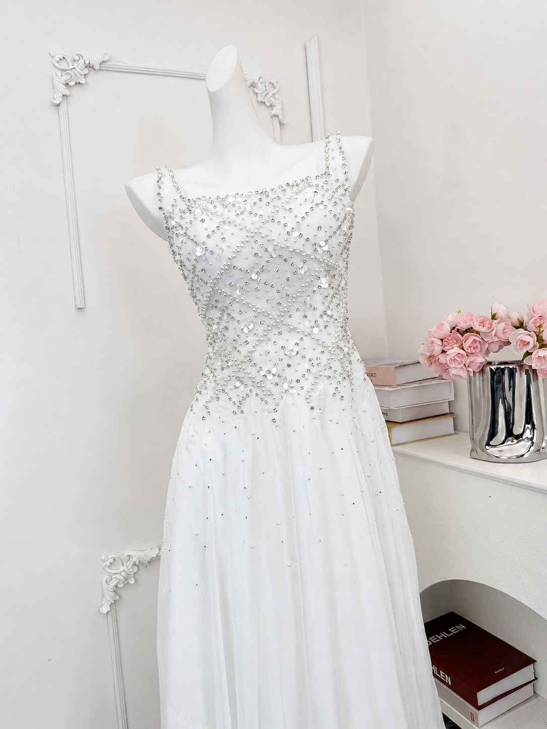 Luxury Fully Beaded Square Neck Chiffon A Line Evening Gown SL146