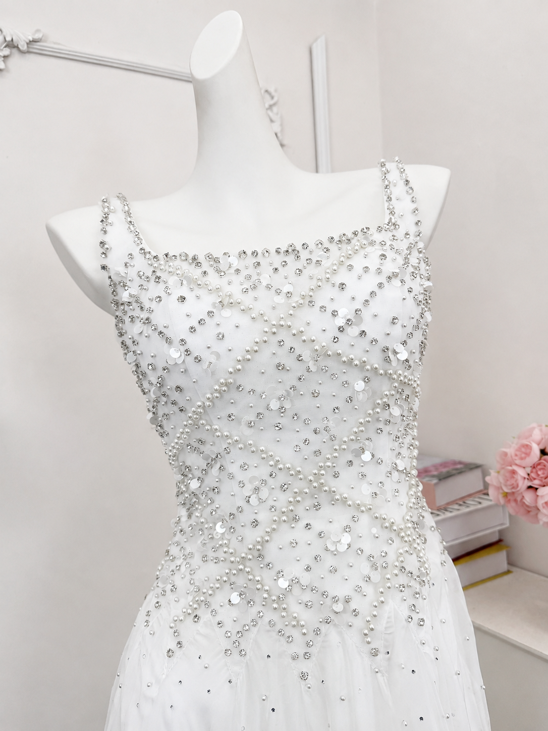 Luxury Fully Beaded Square Neck Chiffon A Line Evening Gown SL146