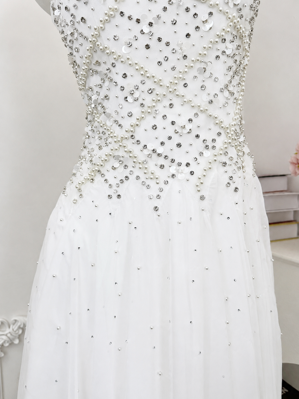 Luxury Fully Beaded Square Neck Chiffon A Line Evening Gown SL146