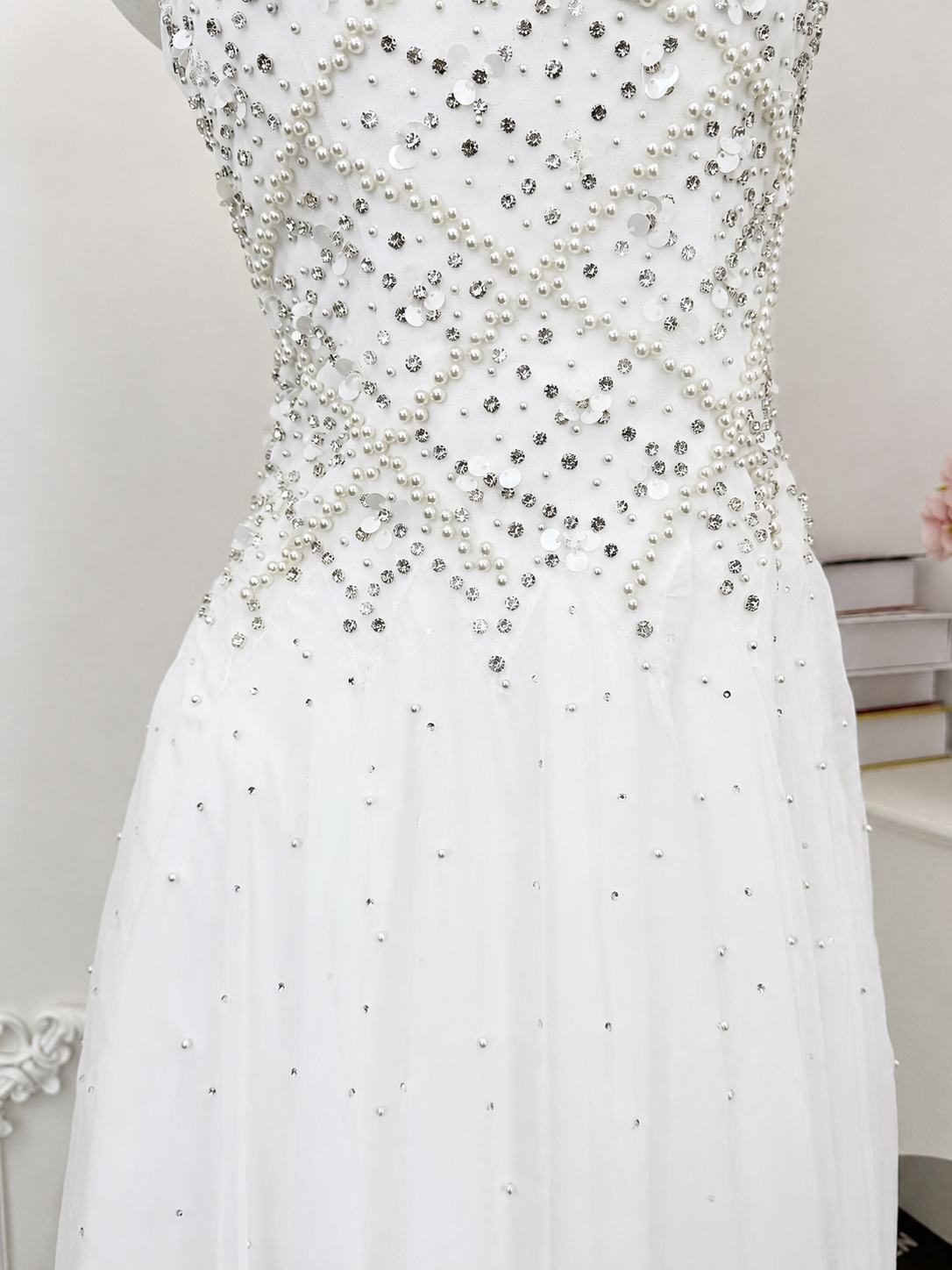 Luxury Fully Beaded Square Neck Chiffon A Line Evening Gown SL146