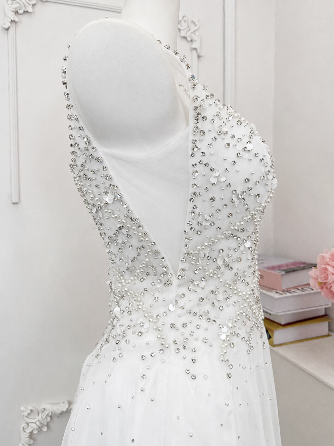 Luxury Fully Beaded Square Neck Chiffon A Line Evening Gown SL146