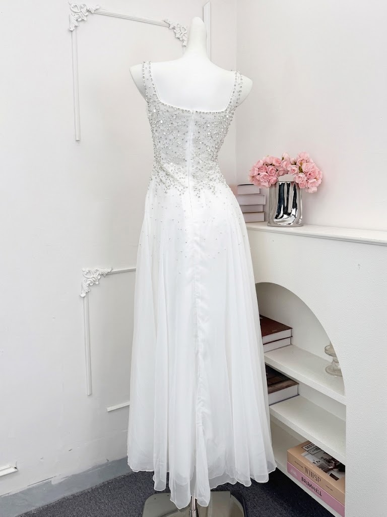 Luxury Fully Beaded Square Neck Chiffon A Line Evening Gown SL146