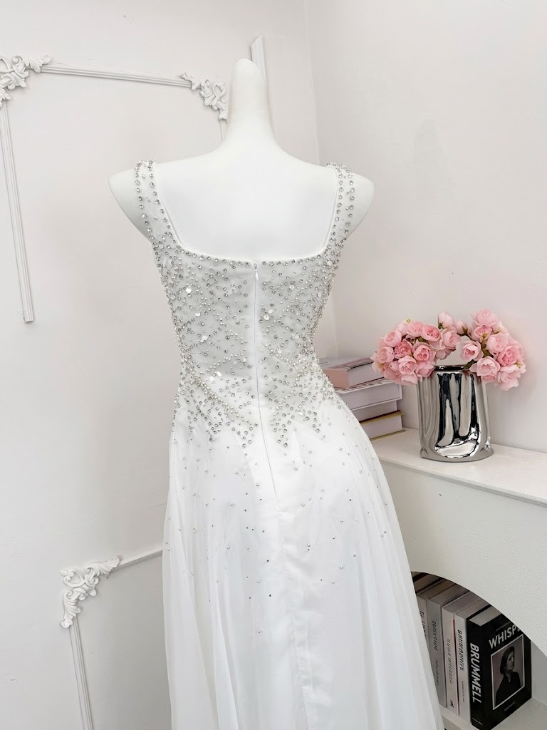 Luxury Fully Beaded Square Neck Chiffon A Line Evening Gown SL146