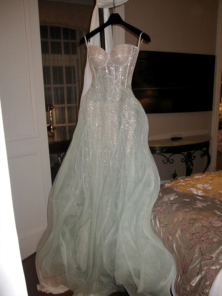 Mint Green Sparkle A-Line Ball Gown Strapless Evening Dress SL203