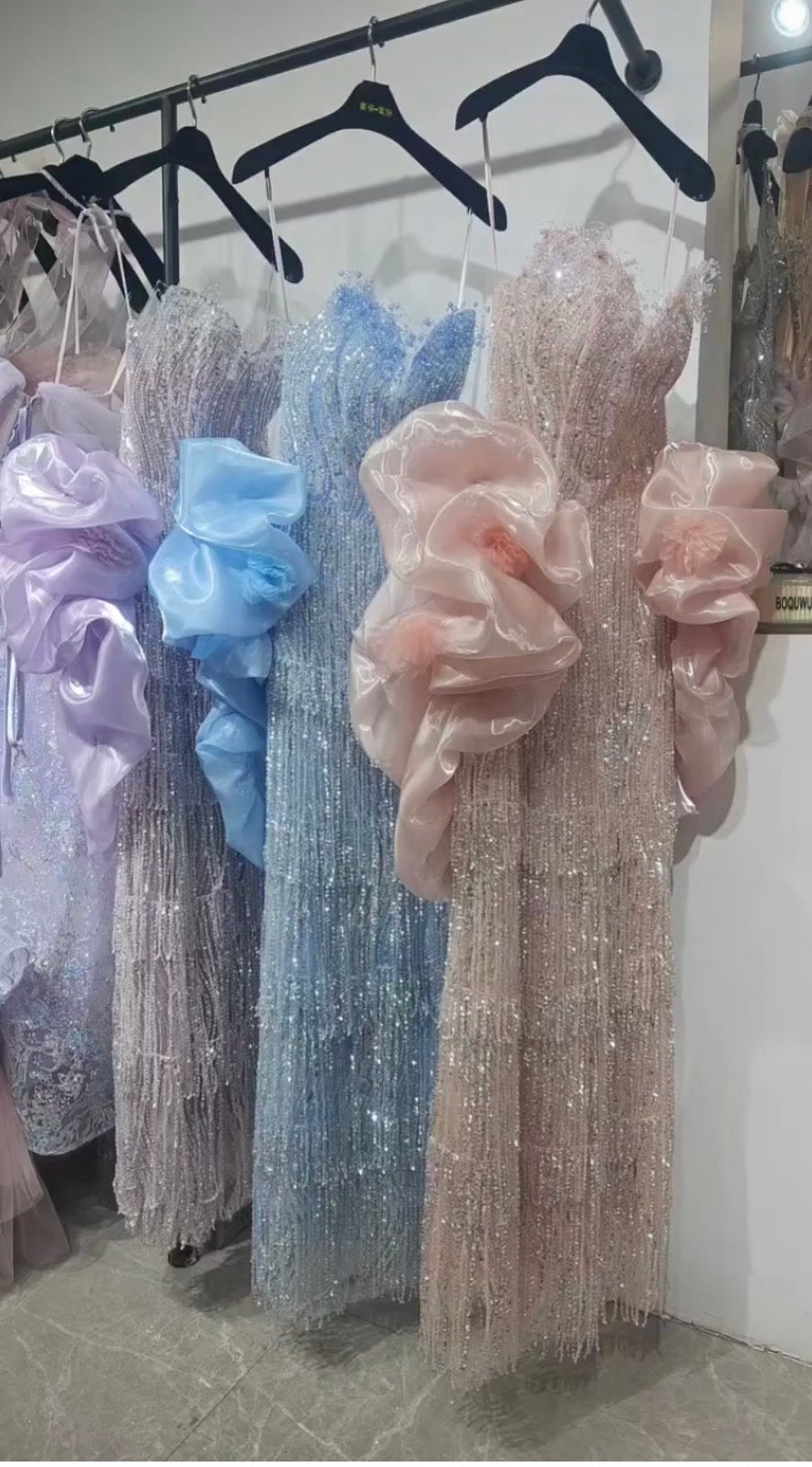 Luxury Sequin Beaded Evening Gown with Dramatic Organza Sleeves SL205